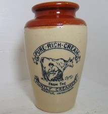 Milkmaid & Cow Pictorial Huntly Creamery Pure Rich Cream Pot c1910