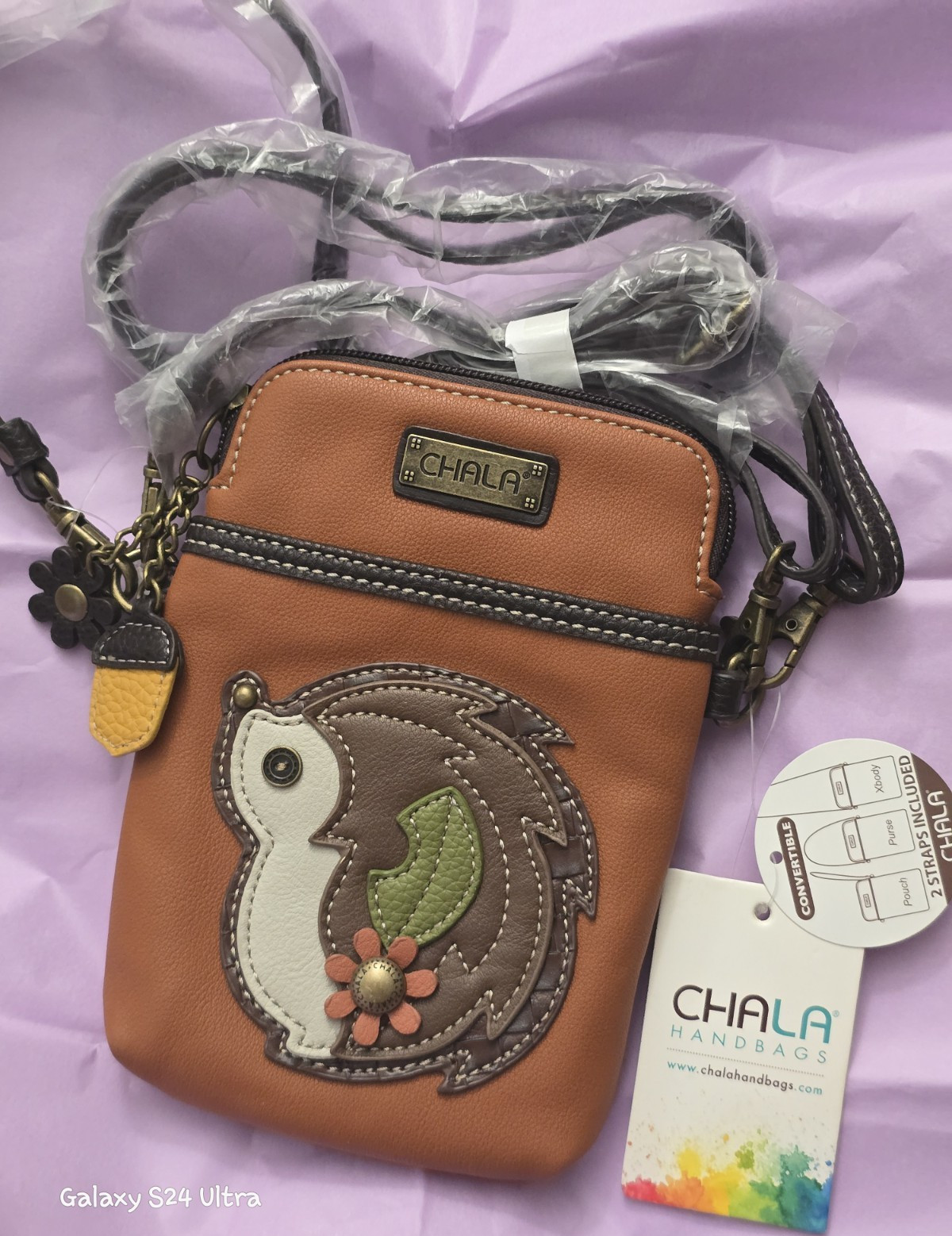Chala Convertible Crossbody Bag Orange Hedgehog with Flower 