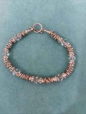 SILVER TONE METAL & CRYSTALS TENNIS STYLE  TOGGLE BRACELET 8'' LONG