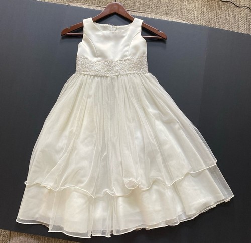 Girls Sequin Flower Girl Jr Bride’s Maid Ivory Cream Formal Dress Size 10-12