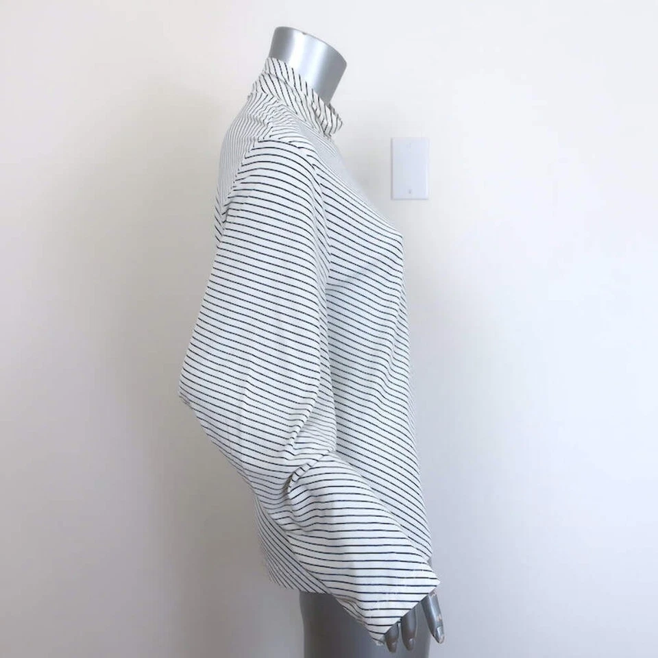 Balenciaga Cutout-Sleeve Striped Turtleneck Top White/Black Jersey Size 36 - Image 4 of 4