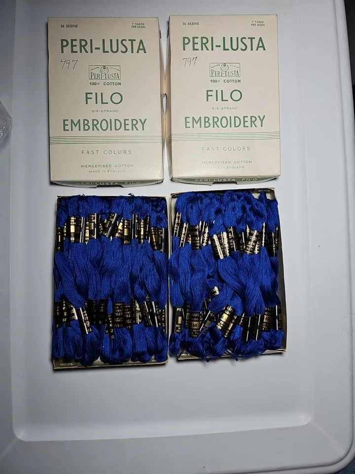 2 Vintage Boxes Peri-Lusta Embroidery Floss Skeins Color 160 Royal Blue? England - Image 2 of 4