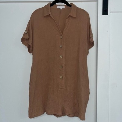 Women's Mable Brown Button-Down Romper Size M/L