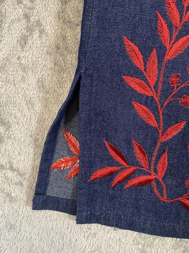 Anne Carson Pants Womens 16 Blue Denim Embroidered Beaded Floral Side Zip Lined - Image 4 of 4