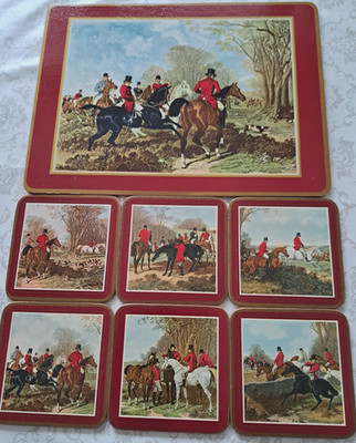 Klassisches Pimpernel Tischset Untersetzer Tablett Kork Jagdmotiv 70er