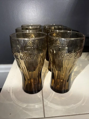 VTG Coca-Cola Smokey Brown Amber 16oz Glasses, Set of 6 Used Excellent Condition