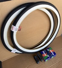 26" x 2.125 Beach Cruiser Bike White Wall Tires Tubes Pair DURO Brick Lowrider