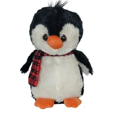 HugFun Christmas Penguin Black White Red Plaid Scarf Plush Stuffed Animal 13"