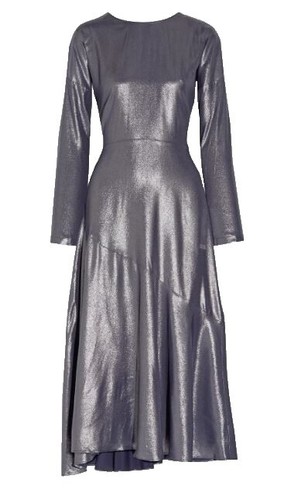 RRP 1250$ CEDRIC CHARLIER Silk Blend Metallic Silver Dress 44 M Medium US 6  8 10 | eBay