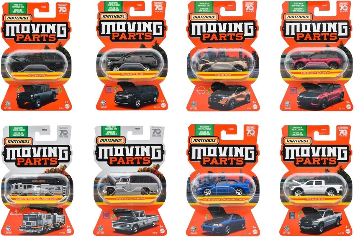 Mattel Matchbox Moving Parts Assortment 8 mini cars Box 988H-FWD28