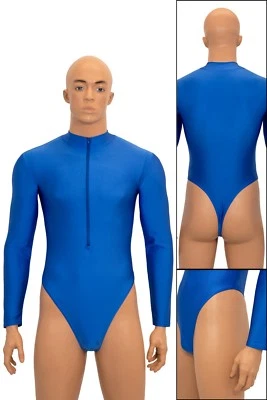 Herren Stringbody hoher Beinausschnitt lange Ärmel Front-RV Royalblau - Bild 1 von 4