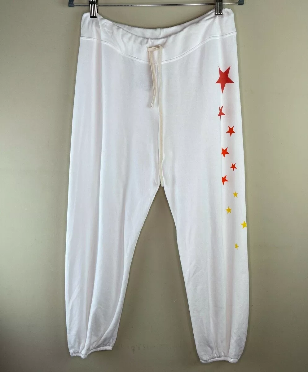 SUNDRY White Vanilla Jogger Red Yellow Star Drawstring Sweatpants