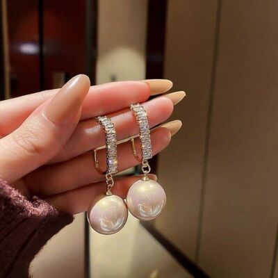 Luxury 18ct Gold Plated Large Pearl Crystal Rhinestone Dangling Drop  Earrings UK