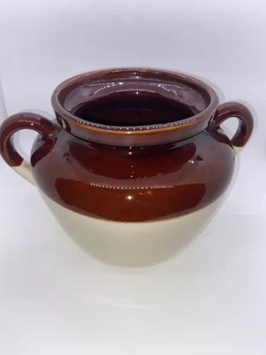 McCoy Pottery 342 Bean Pot Brown Tan  Ovenproof Double Handle Vintage No Lid-EUC