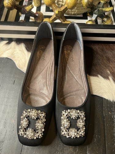 j. Renee’ Dewpoint Satin Jeweled Black Shoes 11
