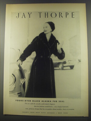 1956 Jay Thorpe Fouke-Dyed Black Alaska Fur Seal Coat Advertisement