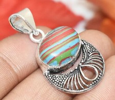 Rainbow Calsilica Gemstone Pendant 925 Silver Plated U311-D218