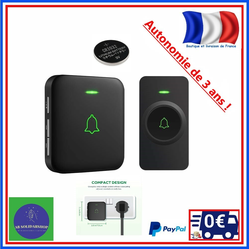 Carillon electronique porte 300m etanche sonnette sans fil longue portee