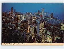 Postcard Night Skyline Downtown Lake Michigan from Sears Tower Chicago Illinois