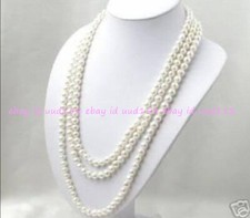 GENUINE SUPER LONG 50 INCHES 7-8MM NATURAL WHITE CULTURED PEARL NECKLACE