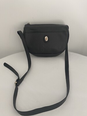 VTG MARK CROSS SIGNATURE GRAY&BLACK CHEVRON PVC LEATHER TRIM SHOULDER XBODY BAG