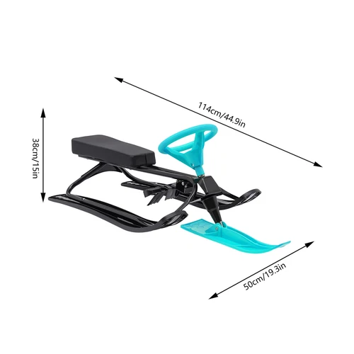 Snow Racer Winter Ski Sled Snow Sled W/ Steering Wheel For Kids Adults Outdoor - Picture 2 of 6