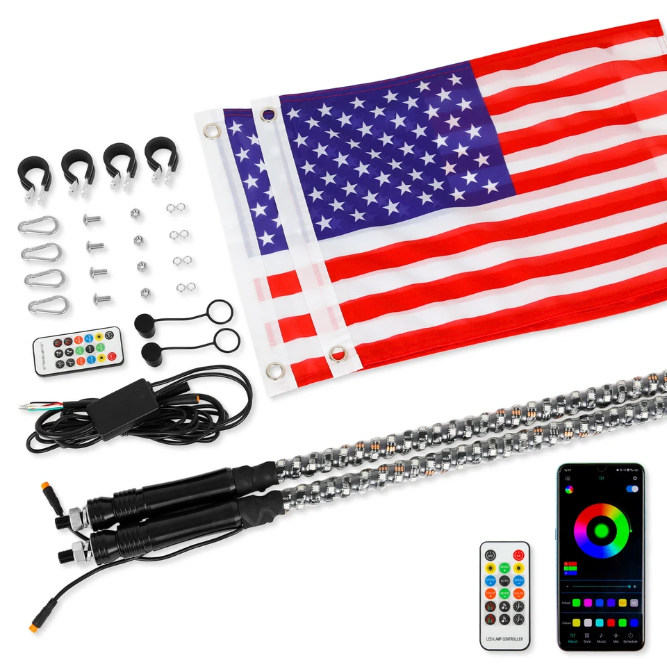 Par de antenas de látigo LED espiral iluminadas de 4 pies persecución para Yamaha YXZ1000R Raptor 700R Foto 4 de 4