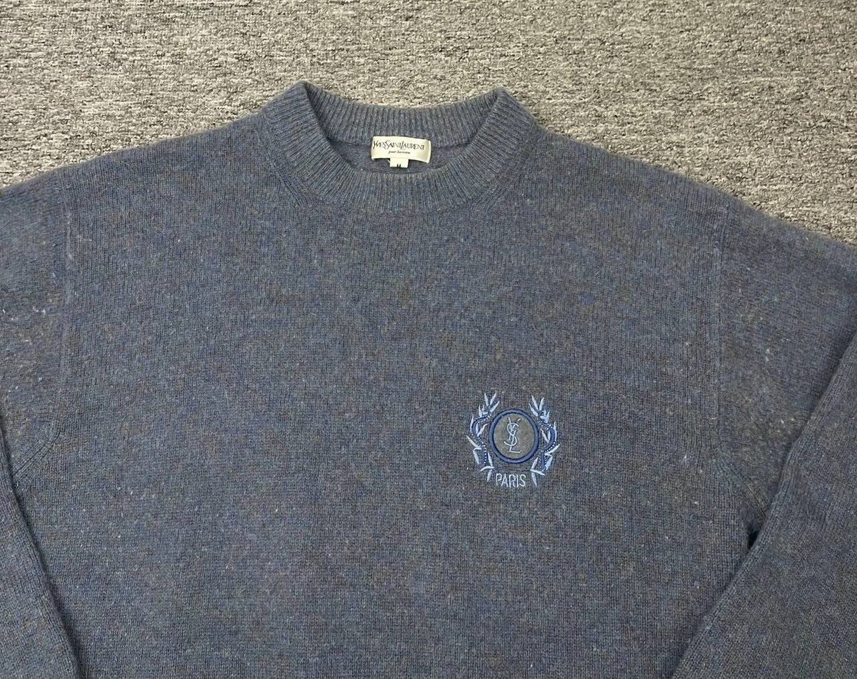 Yves Saint Laurent Vintage 90s Ysl Logo Knit Sweater Crew Neck 