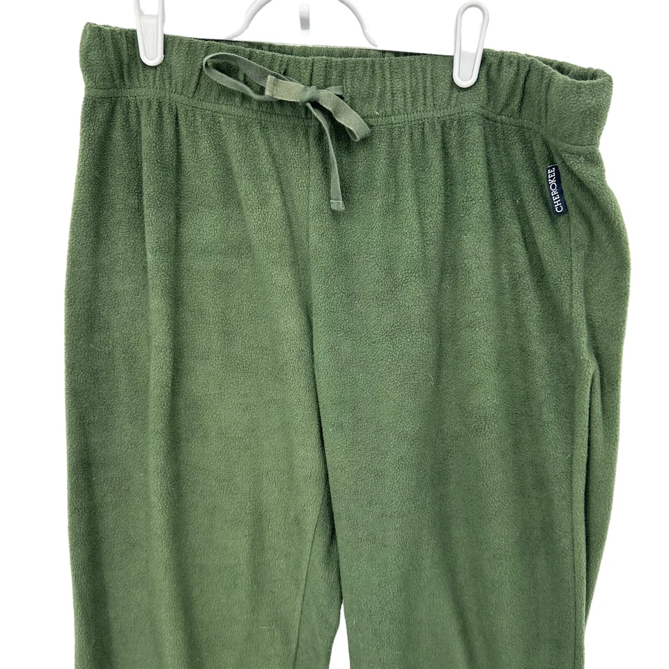 Cherokee Mens Green Fleece Sleep Lounge Pants Size Large Drawstring Sweat Pants - Image 2 of 4