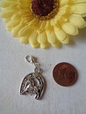 Anhänger Glücksbringer  "Hufeisen + Pferd"  antik silber 