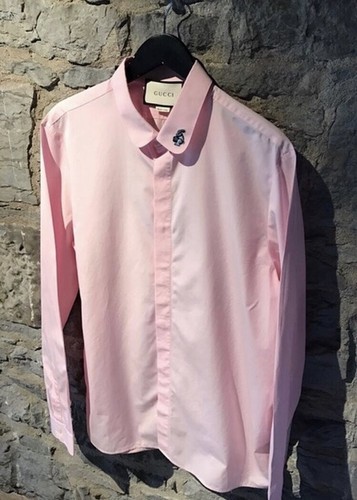 🔥 GUCCI RABBIT EMBROIDERED CAMBRIDGE Light Pink Men’s Shirt 42 - SOLD OUT