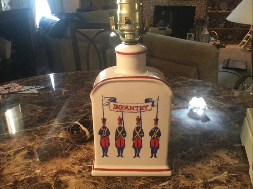 Vintage Porcelain Infantry Military Lamp Table Lamp 1950s 60s Red White Blue