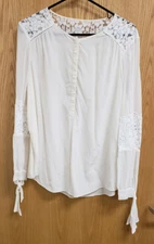 Women's Rebecca Taylor Sarah Silk Blouse Lace Tie Cuffs Long Sleeve - Size 6/8