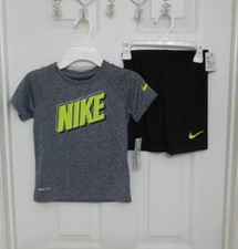 NWT 2pc Nike Dark Gray Green Logo Shirt  Black Shorts sz 4