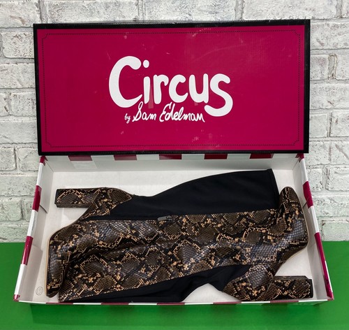 Circus by Sam Edelman Clarimont Coffee Snakeskin Embossed Tall Stretch Boots Sz6 - Picture 2 of 13