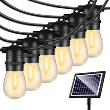 48FT Solar String Lights Outdoor - Weatherproof Vintage Edison Bulbs  4 Mode