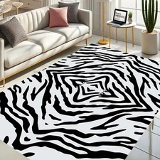 Zebra Print Rug Black And White Carpet Animal Pattern Decor Stylish Living