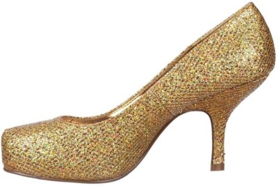 WOMENS LADIES LOW KITTEN HEEL COURT PARTY SHOES GOLD GLITTER UK