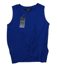 Ralph Lauren Twist Front Hem Solid Color Sleeveless Womens Top PXS NWT Sapphire