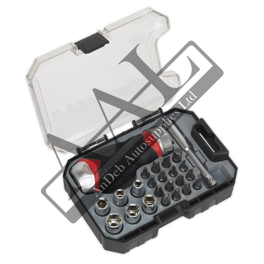 Sealey Fine Tooth Ratchet Screwdriver Socket Trx-Star Set 24pc Stubby - AK64906