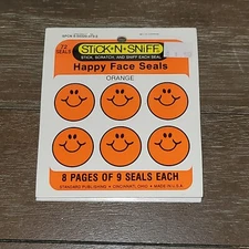 67 VTG 80's Stick N Sniff Booklet Happy Face Orange Scented Scratch Stickers USA