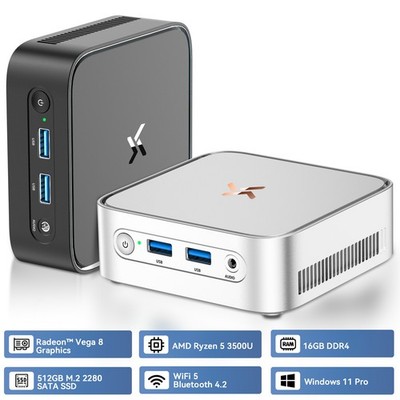 Huidun H80 Mini PC AMD Ryzen 5 3500U 16GB DDR4 512GB SSD Win 11 Pro Bis zu 3,7Hz