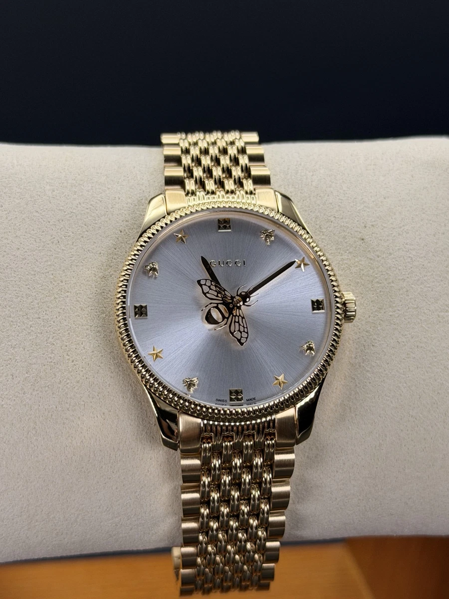 GUCCI G-TIMELESS 36MM GOLD PVD SILVER DIAL SLIM UNISEX WATCH