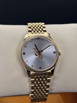 GUCCI G-TIMELESS 36MM GOLD PVD SILVER DIAL SLIM UNISEX WATCH YA1264155