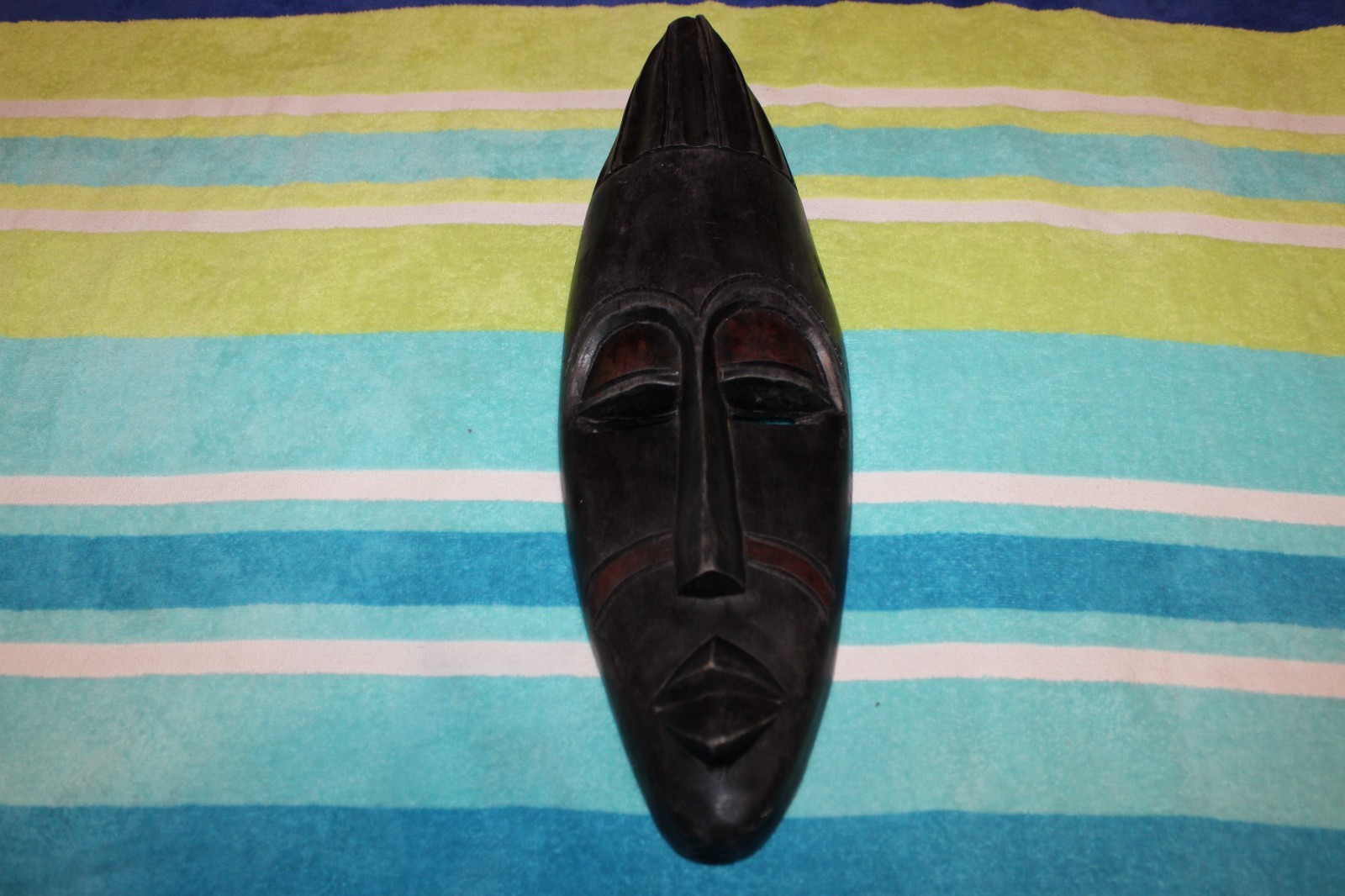 Vintage Hand Carved African Wooden Tribal Face Mask Wall Hanging 16.5" 