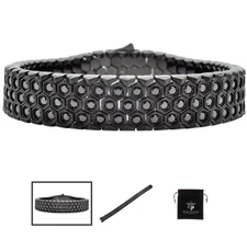 Mens Honey Comb Texture Black Plated Stainless Steel Bracelet with Cubic Zirconi