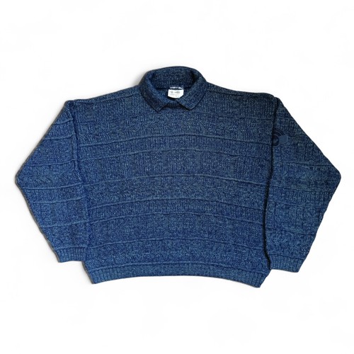 Emporio Armani, Emporio Armani Vintage FW 1985 Blue Elaborated Knitted Wool Mohair Sweater 50 L
