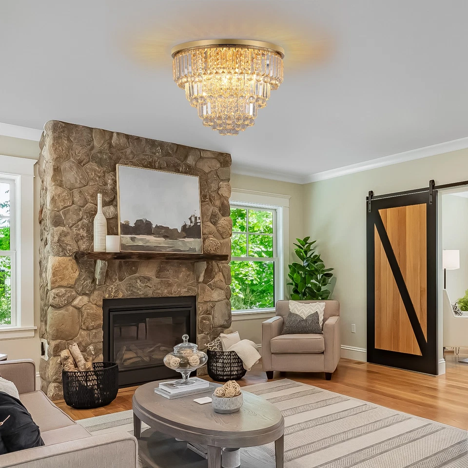 20" French Gold Crystal Raindrop Chandelier Modern Ceiling Pendant Light Fixture - Image 4 of 4