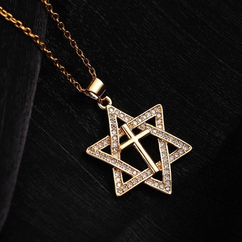 Star of David Necklace: Cross Pendant Small | Cross Jewish Star Necklace, 14K... - Picture 2 of 5