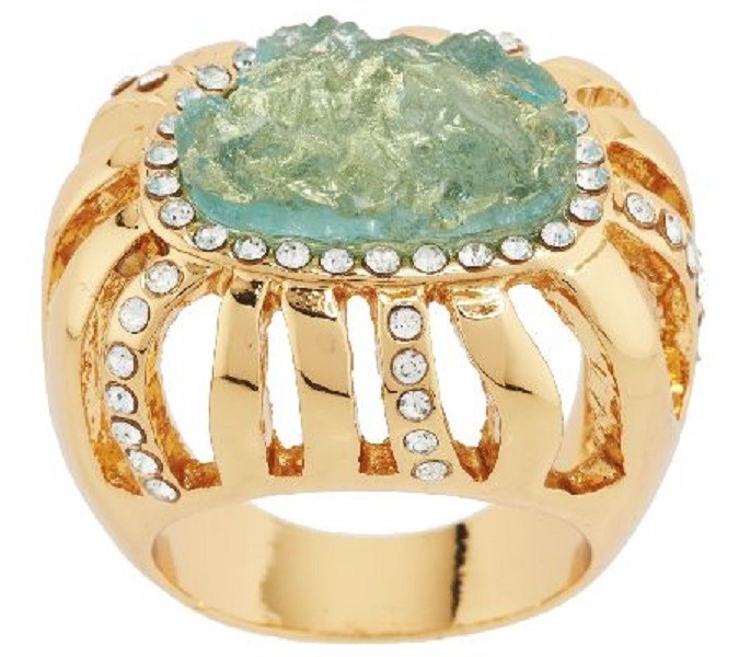 QVC Kara Ross Goldtone Simulated Drusy & Crystal Ring Size 7